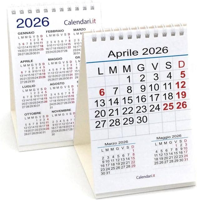 Calendario Da Tavolo 2026 10x15 Cm – Numeri Grandi, Festività Italiane, Spirale, Per Ufficio E Casa