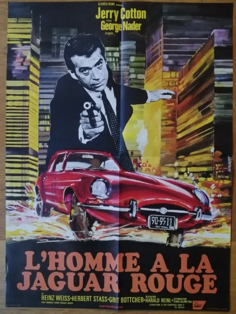 HOMME A LA JAGUAR ROUGE affiche cinema originale 80x60 car voiture '69