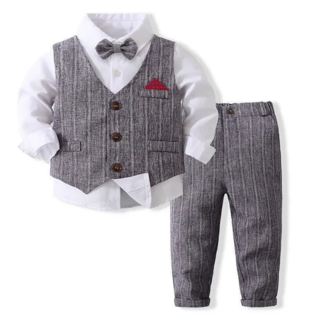UK Boys Suits 4 Piece Wedding Waistcoat Suit Party Prom Suit Baby-2-8 Age