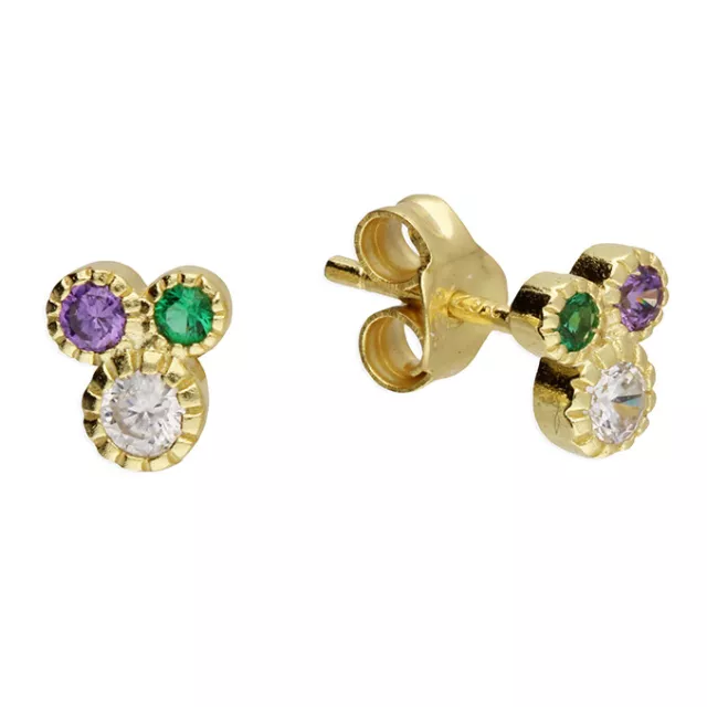 9ct Gold on Silver Amethyst Emerald Diamond cz Stud Earrings - SUFFRAGETTE