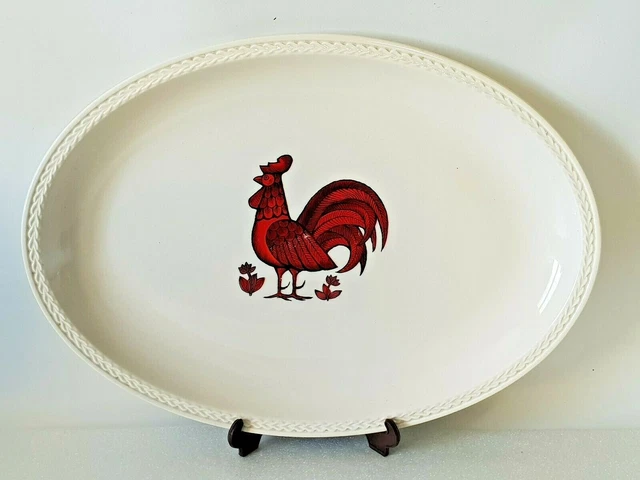 🍛   ancien grand plat ovale en porcelaine au coq rouge faiencerie de France