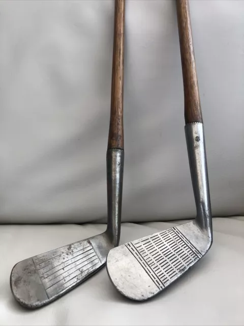 Two Antique Hickory Golf Clubs Approaching Cleek & Mid Iron