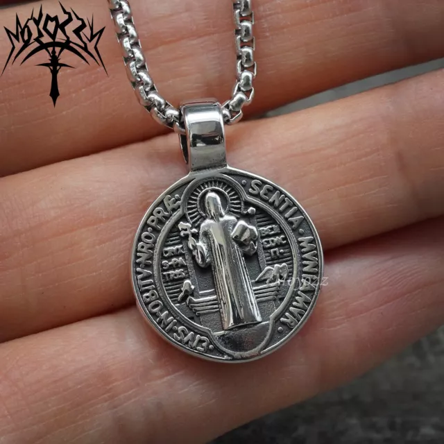 Saint St Benedict Medal Necklace Pendant Stainless Steel Crucifix Cross Exorcism