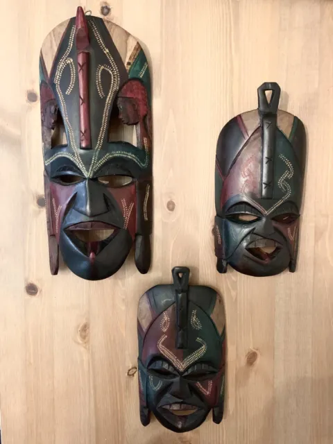 Handmade African Kenya Wood Hand Carved Mask Decoration Wall Decor