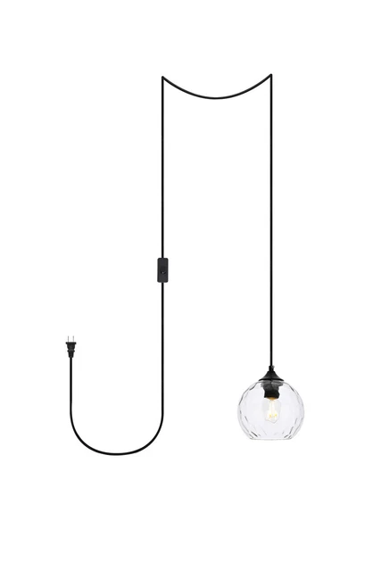 Living District LDPG2280 Cashel 1 Light Black & Clear Glass Plug-In Pendant