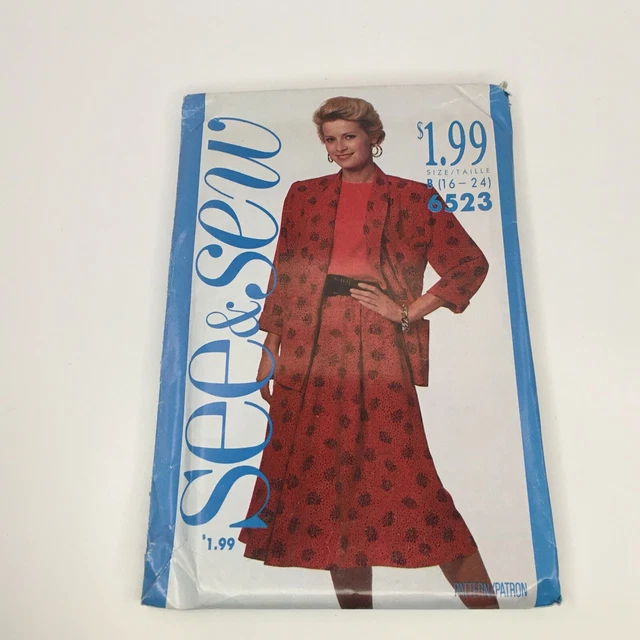 Butterick See & Sew Sewing Pattern 6523 Misses Jacket Top Skirt 16 18 20 22 24