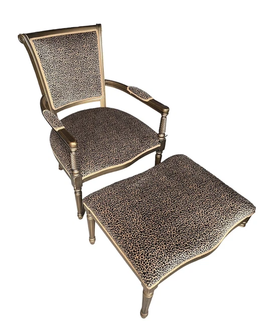 Vintage French Style Leopard Print Lounge Luxury Arm Chair W/ Ottoman Comfy Vintage French Style Leopard Print Lounge Luxury Arm Chair W/ Ottoman Comfy