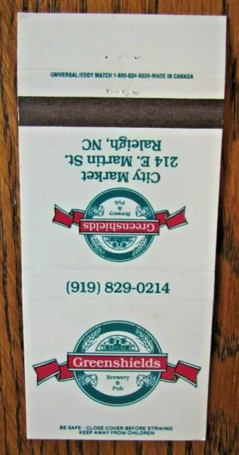 Greenshields Brewery Brew Pub (Raleigh, North Carolina) Beer Matchbook Cover -F1