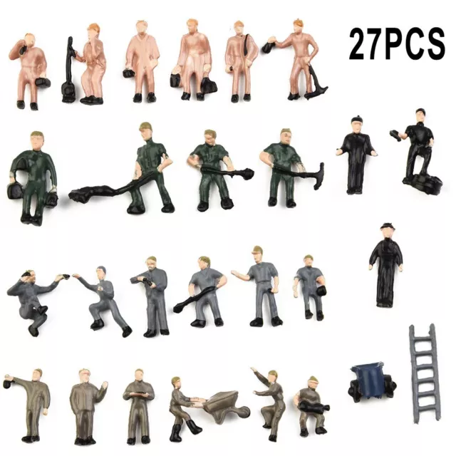 27-teiliges Set Modellzug Eisenbahn Arbeiter Menschen Figuren Diorama Layout 1 8