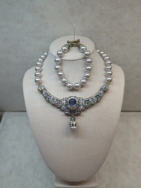 Heidi Daus Purple Gray Beaded Swarovski Crystal Adjustable Necklace Bracelet Set
