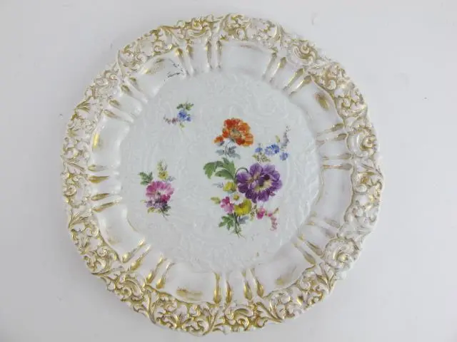 Meissen 19th Century Gold Gilded High Relief FLORAL Antique 10" Cabinet Plate