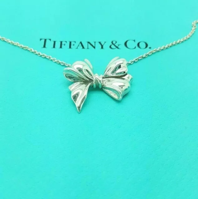 VINTAGE Tiffany & Co. Silver Large Ribbon Bow Chain 18" Necklace Very Rare !