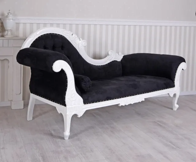 Sofa Velvet Chaise Longue Couch Black Upholstered Lounger Bench Mahogany 211cm 2