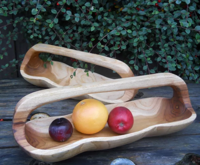 Quality Teak Wooden Fruit Serving Bowl with handle 40 cm Price for 1 Home Decor