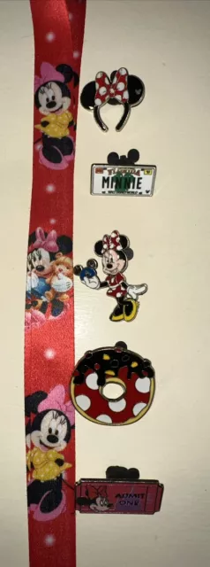 Minnie Mouse Starter Lanyard Set With 5 Disney Park Trading Pins - Brand NEW USA