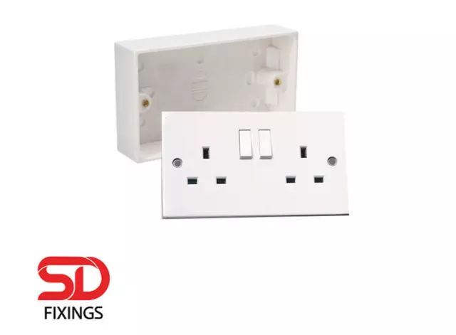 13A Double Wall Socket 2 Gang with Switched Plug & 35mm Pattress Back Box