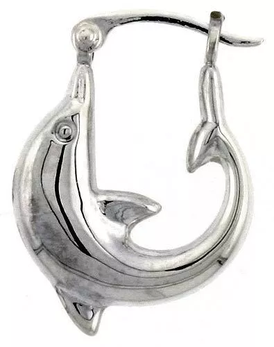 Small Dolphin Fish Hoop Hinged High Polished Earrings Real 925 Sterling Silver