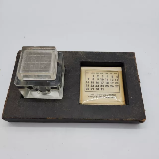 Rare Antique perpetual desk calendar with ink well and vtg stamps VGVC