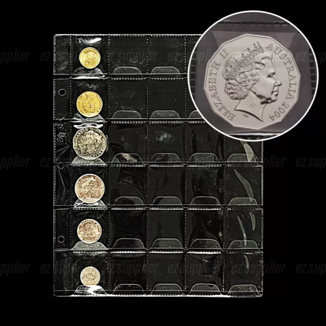 10x 30 Pockets Coin Holder Folder Pages Sheets For Collection Album Storage HOT