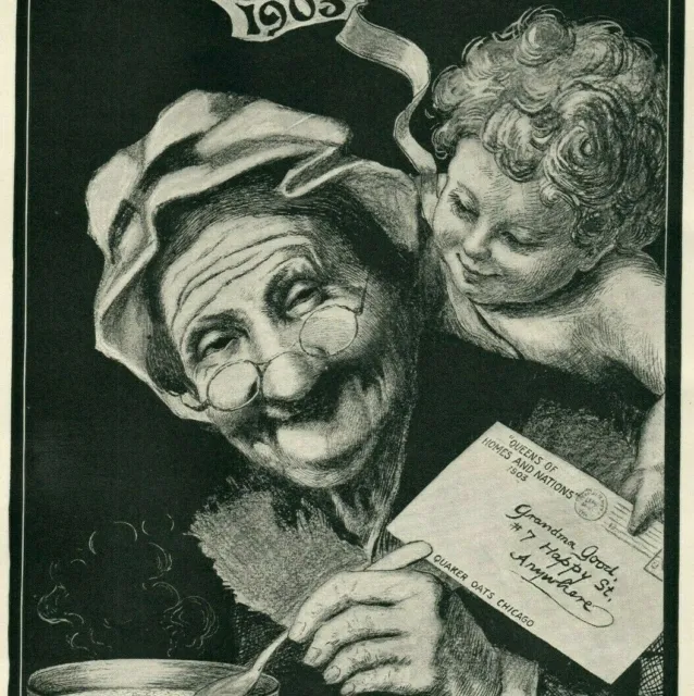 1903 Grandma's Smile Angel Cupid Letter QUAKER Cereal ORIGINAL Paper Ad 4599