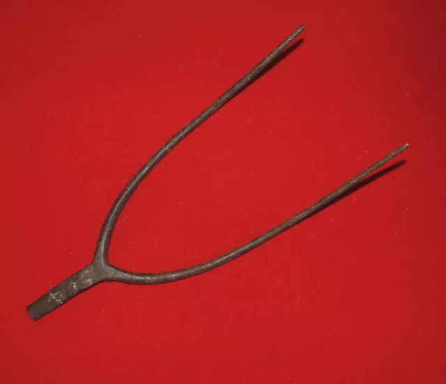 Antique 19th c. Blacksmith Forged Iron Pitchfork American Primitive Garden Tool