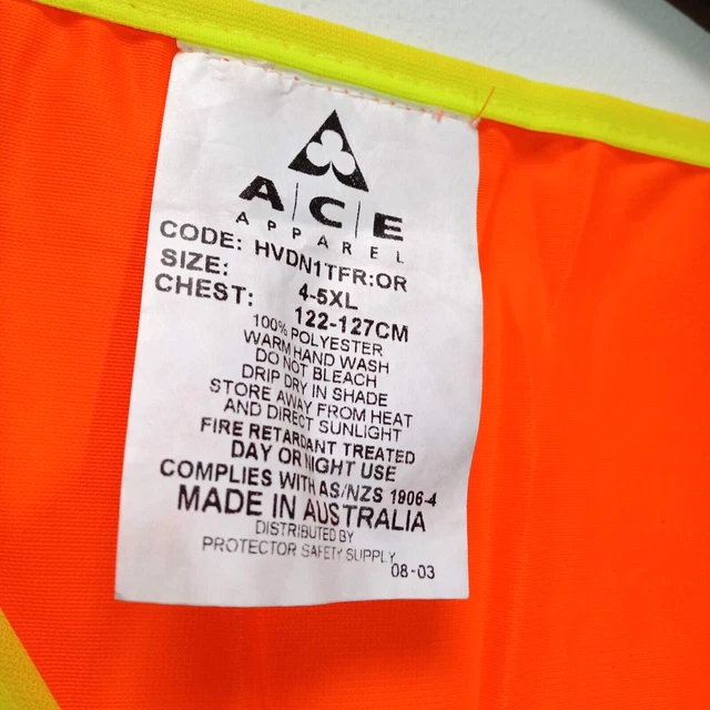 ACE APPAREL HIVIS Vest x 3. Size 45XL Chest 122127 cm Orange AS/NZS