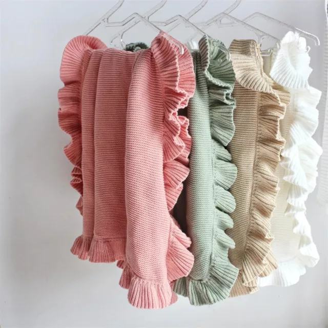 Cotton Knitted Baby Blankets Newborn Swaddle Wrap Ruffle Blankets Toddler Infant