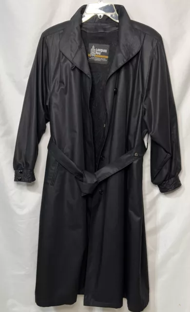 VTG LONDON FOG Trench Coat Womens Size 16 Removable Zip Lining Belted Black USA