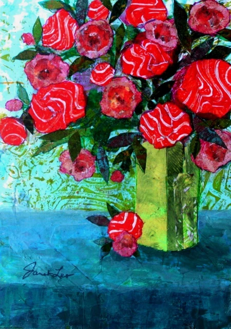 JANET LEO  sfa   ORIGINAL MIXED MEDIA   collage FRESH PICKS  floral