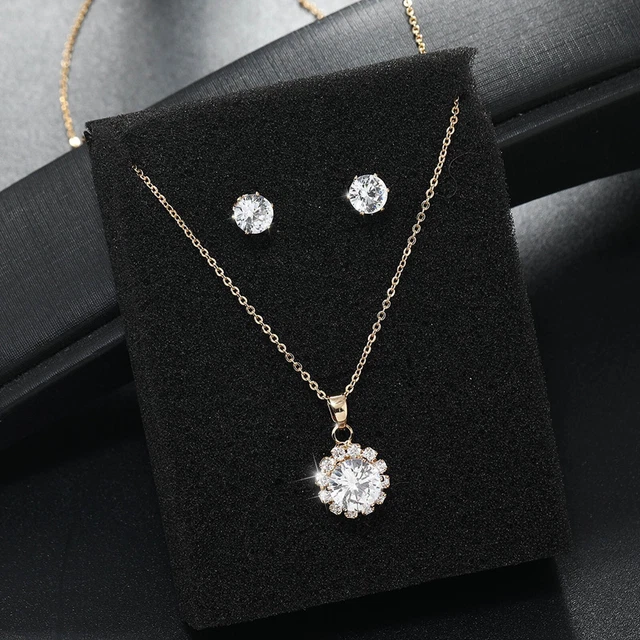 ene Armbänder Damen 585 Gold Zirkon Halskette Ohrringe Set Kleine Halskette Set