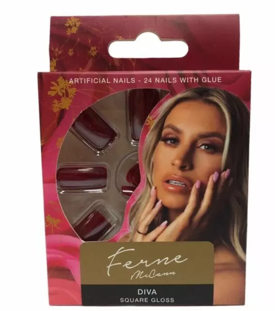 Ferne McCann DIVA SQUARE GLOSS DARK PINK 24 false artificial nails & glue  Oooo 2