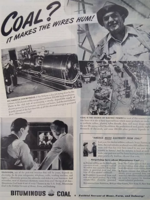 Coal Print Ad Original Rare Vtg 1940s Electric Power Mining