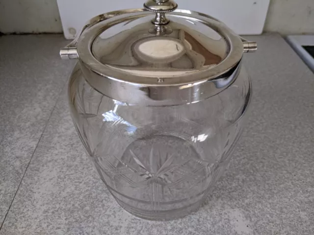 Lovely Antique Cut Glass And Silver Plated Biscuit Barrel - Maker Frank Cobb 3