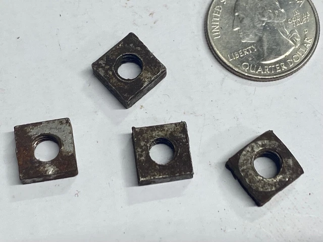 4 VINTAGE 1/4" Course RUSTY CRUSTY SQUARE NUTS ANTIQUE RESTORATION REPAIR