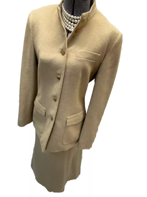 Talbots Skirt Suit Size Petite 8P Vintage 30X27 Pure Camel Hair Made In Italy