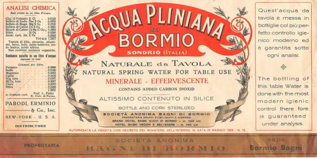 02256 "Acqua Pliniana Di Bormio - Societa' Anonima Bagni Di Bormio" Orig. Lab.