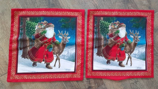 2 fundas de almohada vintage hechas a mano para Navidad Santa 13"" X 13""/almohadas sin terminar