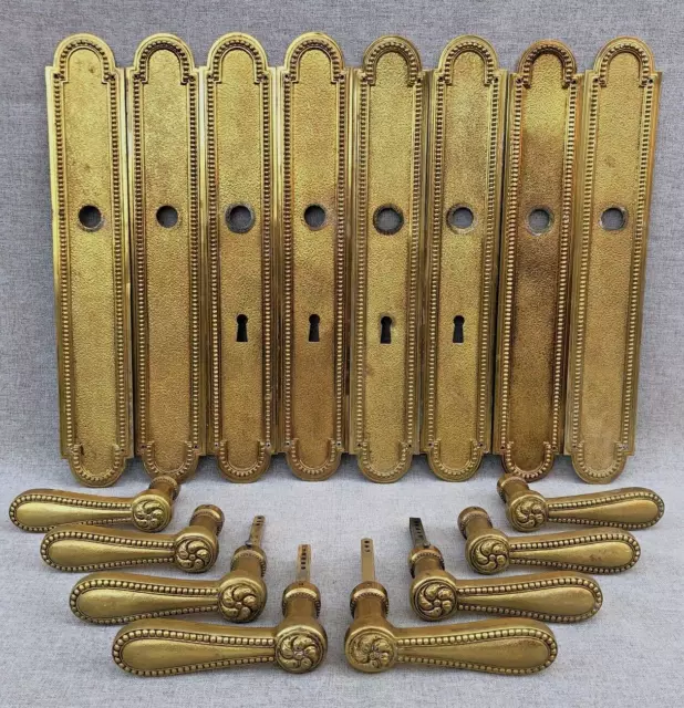 4 antique french door handles knobs sets Mid-1900's brass castle