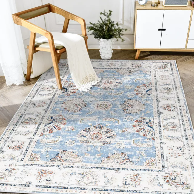 Foldable Area Rug Elegant Floral Retro Floor Cover Non Slip for Living Room