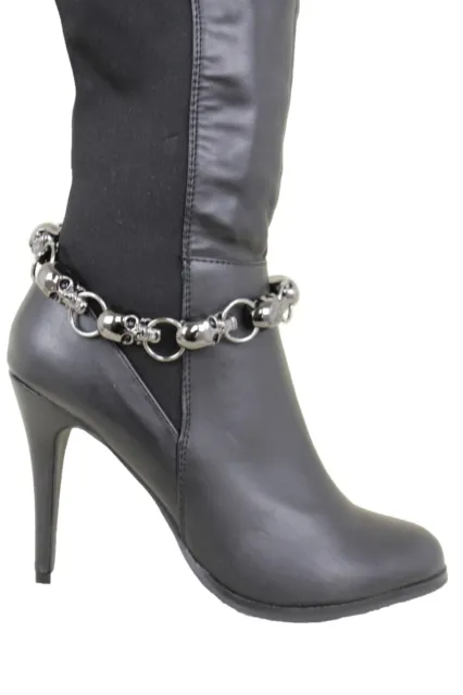 Women Pewter Color Boot Chain Anklet Bracelet Shoe Skull Jewelry Skeleton Charm 2
