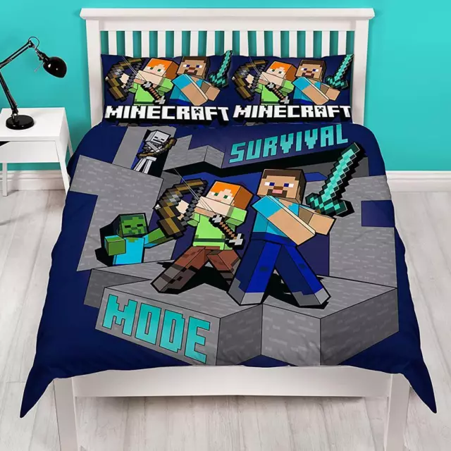 Minecraft Set Funda Edredón Matrimonio 2-in-1 Diseños Cama Supervivencia Modo