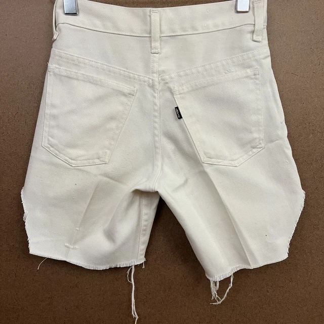 VTG 70s Levi's Sta-Prest Big E Cut-Off Denim Shorts White Talon 42 25W