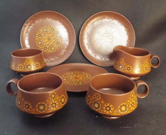 Vintage 1970s Carlton Ware Part Coffee Set - Brown Glaze Geometric Pattern