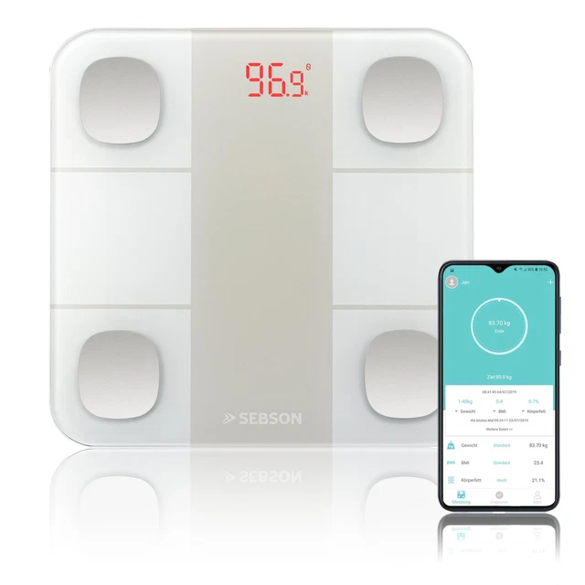 Personen Waage digital Bluetooth Analyse Waage Körperfett Muskel App Glas SEBSON