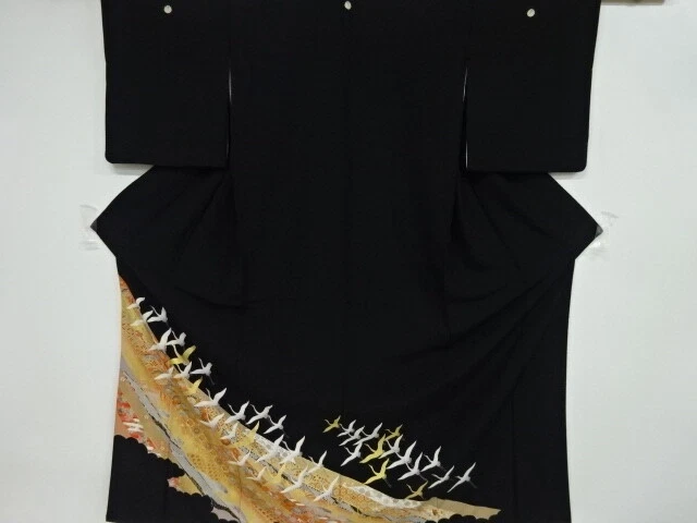 82557# Japanese Kimono / Tomesode / Embroidery / Cranes With Floral Classical Pa