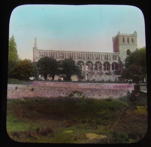 Glas magische Laterne Rutsche JEDBURGH ABBEY FROM THE MEADOWS C1890 SCHOTTLAND L82