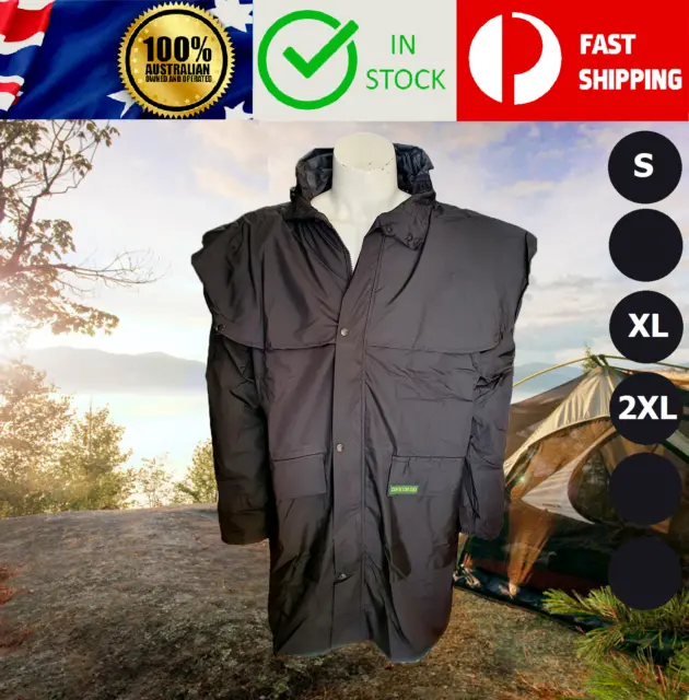 S XL 2XL Australian Made Mens Waterproof Hooded Japara Rain Raincoat Jacket Coat