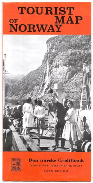 Vintage Map Norway Travel Tourist Brochure 1966