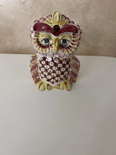 Gufo colorato  in ceramica di Caltagirone  artigianale portafortuna