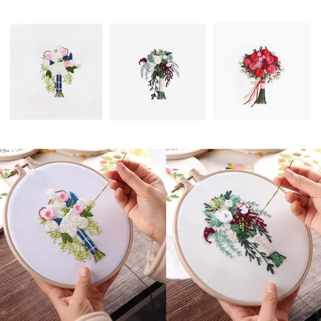 Embroidery Starter Kit with Floral Pattern, Cross Stitch Craft, DIY